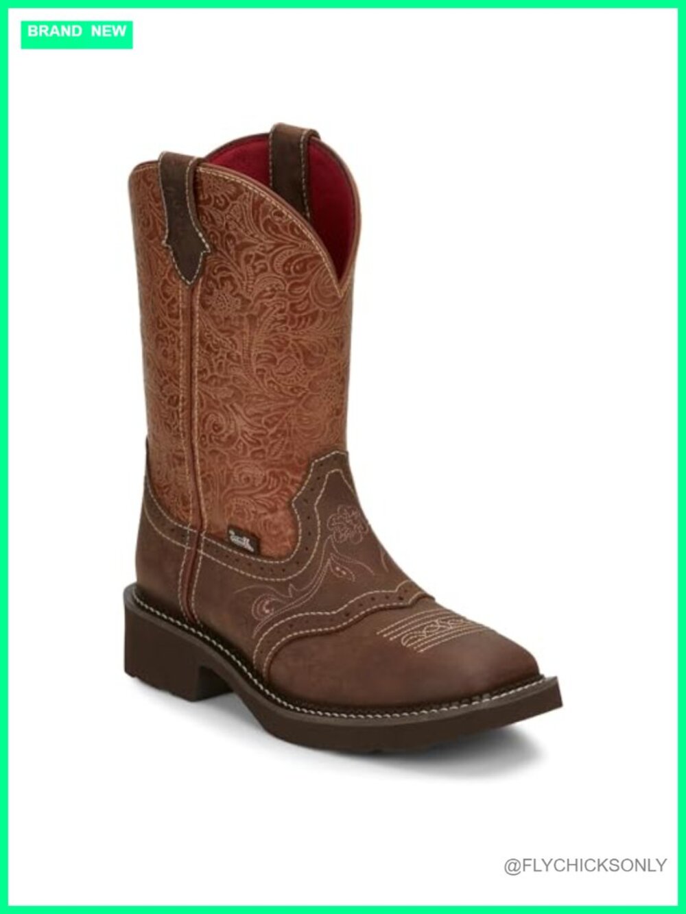 Justin Starlina 11" Gypsy Cowgirl Boots Embossed Leather Square Toe J-Flex